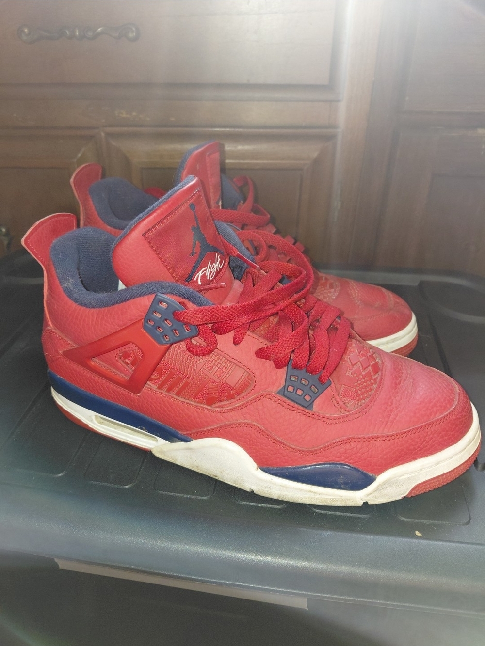 Jordan Kids Red and Navy High-Top Sneakers